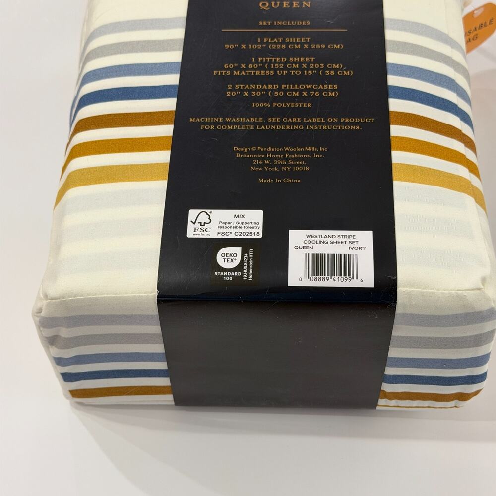 Pendleton QUEEN Sheet Set Ivory Westland Stripe Cooling Technology 4pc NWT - Picture 12 of 13